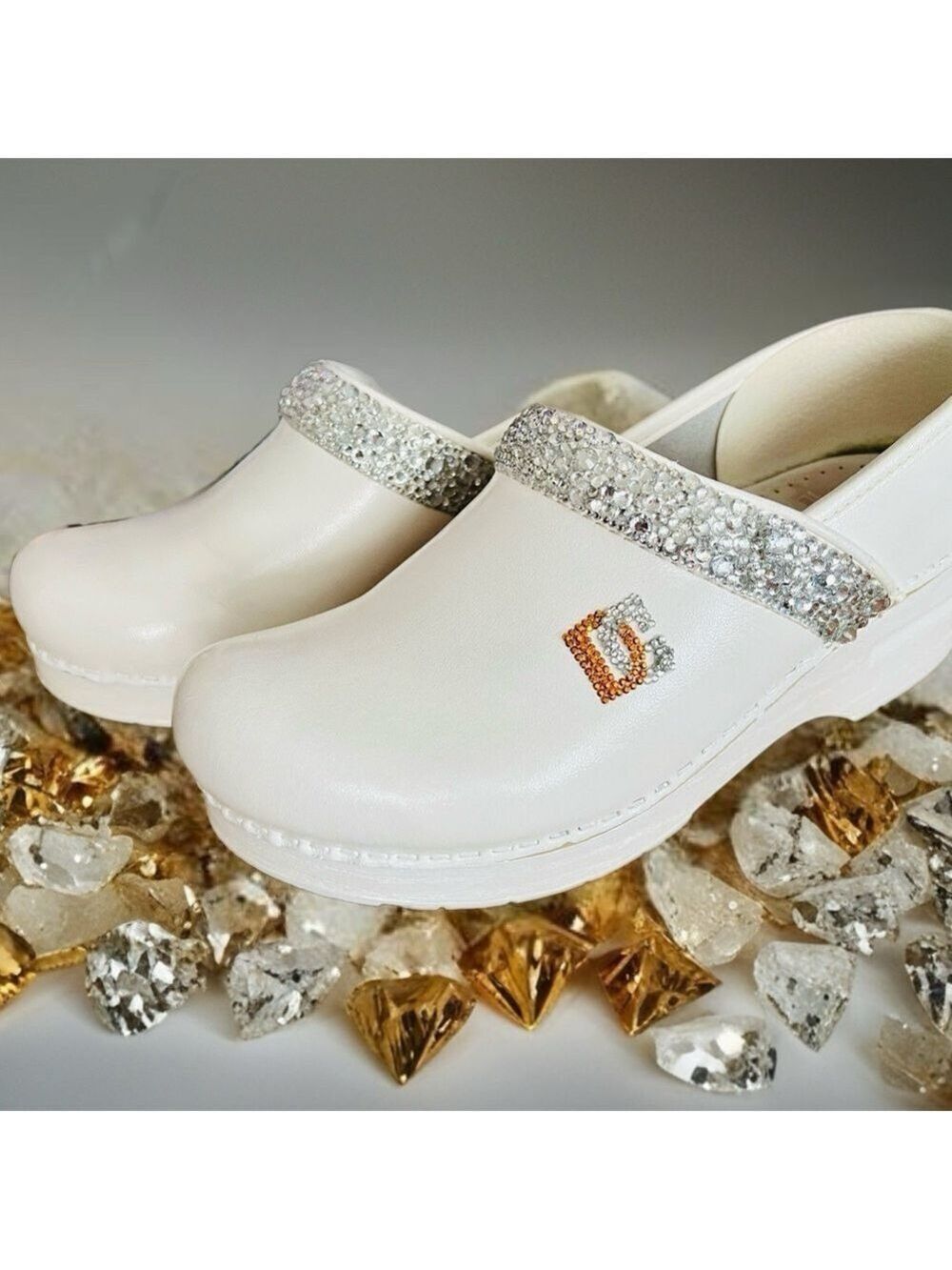 💎Custom Upcycled Dansko White Leather Clogs w/ Lots of Bling✨ One of a Kind! 💎 - Picture 5 of 9